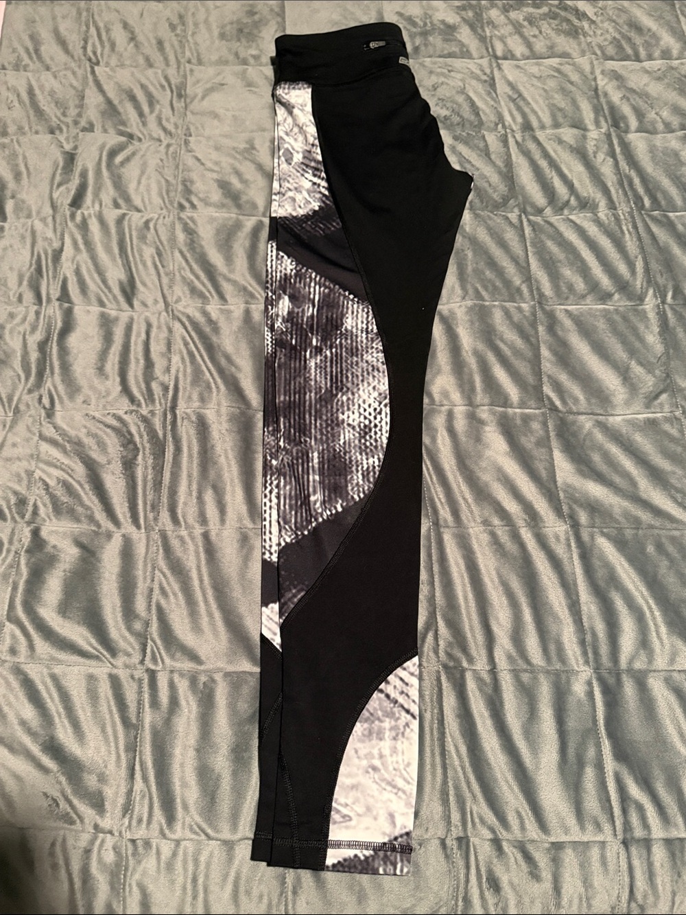 Women’s Black Leggings with Gray Patterned Panels